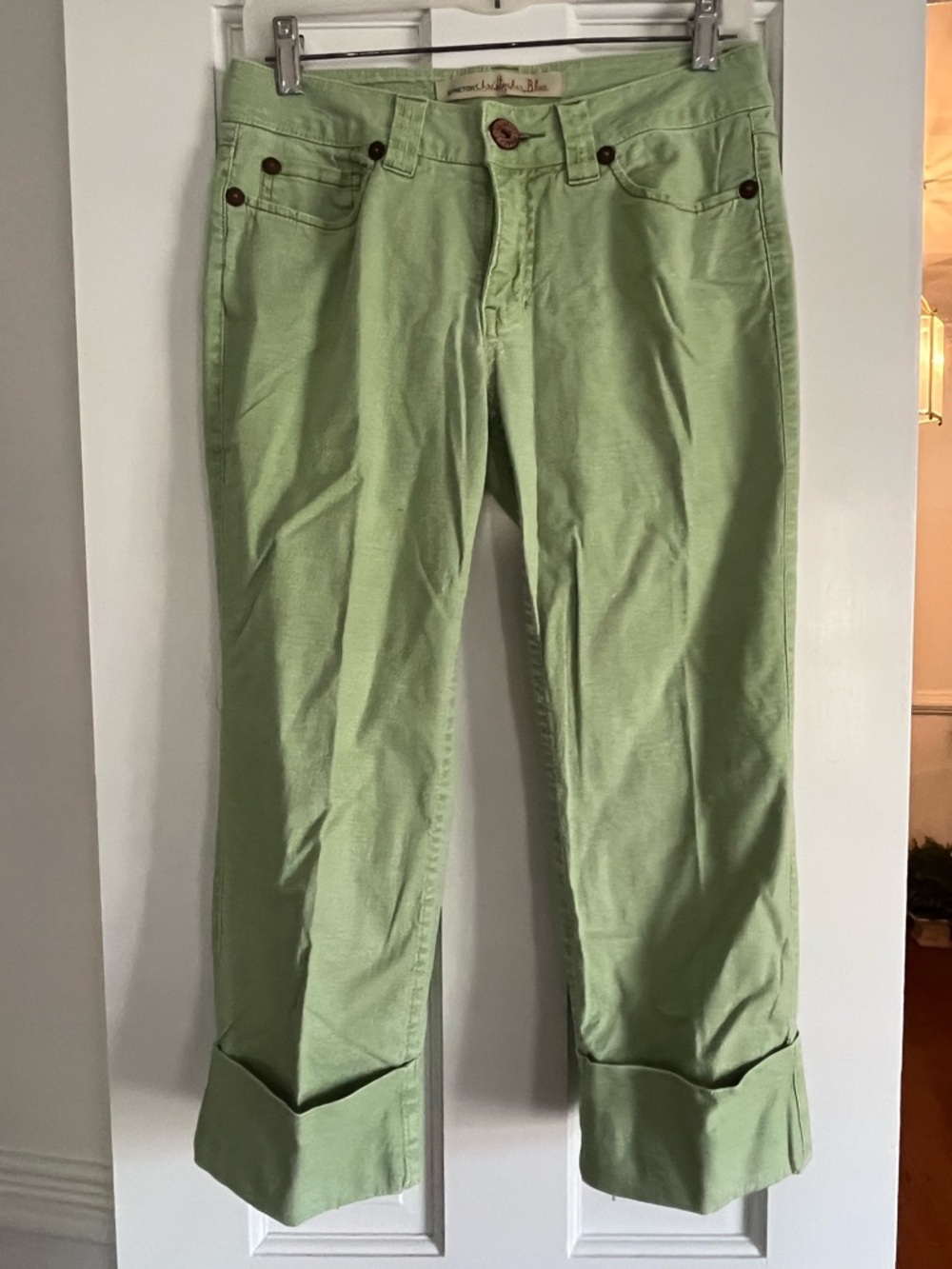 Christopher Blue Mint Green Stretch Linen-Cotton Pants!